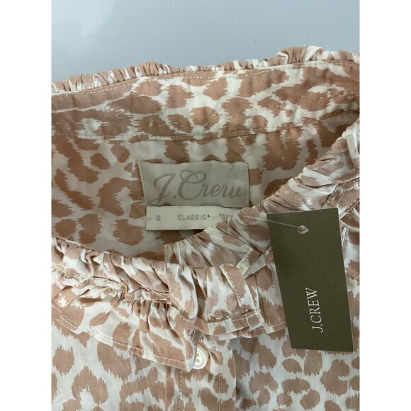 J.Crew Button Up Shirt 2 Leopard Womens Classic Ruffled Collard New NWT $89.50 - Picture 9 of 10